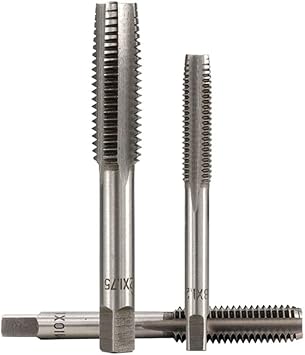 3PCS M10x1.5 Metric Thread Taps, HSS Screw Tap Drill Bit Set, Straight Flute Plug Taps, Hand Tools