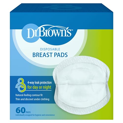 Dr. Browns Disposable Breast Pads for Leakproof Protection, Absorbent and Discreet Nursing Pads with Adhesive Strips for Day or Night, 60 Count Pack of 1