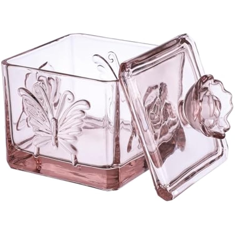 Gaolinci Roses & Butterflies Embossed Glass Candy Jar, Stained Glass Food Jar with Lid