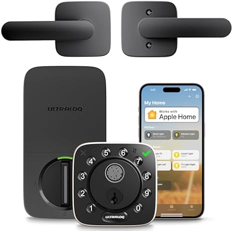 ULTRALOQ Bolt Fingerprint Smart Lock with Door Lever Set,Works with Apple Home, Built-in WiFi, Voice Control with Siri, Alexa, Google, WiFi Deadbolt Smart Locks
