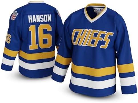 Jack Hanson #16 Charlestown Chiefs Hockey Jersey Slap Shot-Inspired Throwback, Stitched Letters, Sizes S5XL