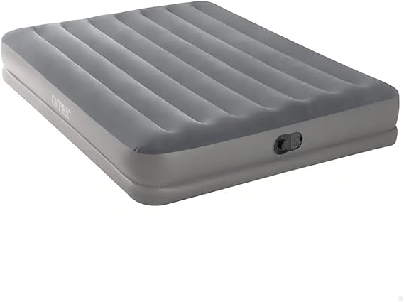 Intex 64114E Dura-Beam Standard Prestige Air Mattress: Fiber-Tech Queen Size Built-in USB Electric Pump 12in Bed Height 600lb Weight Capacity