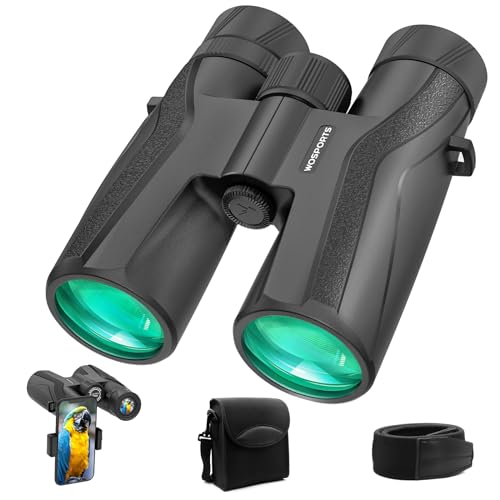 WOSPORTS 10x42 Binoculars for Adults - Waterproof With Clear Low Light Vision, Compact Lightweight for Bird Watching, Hunting, Cruise, Travel