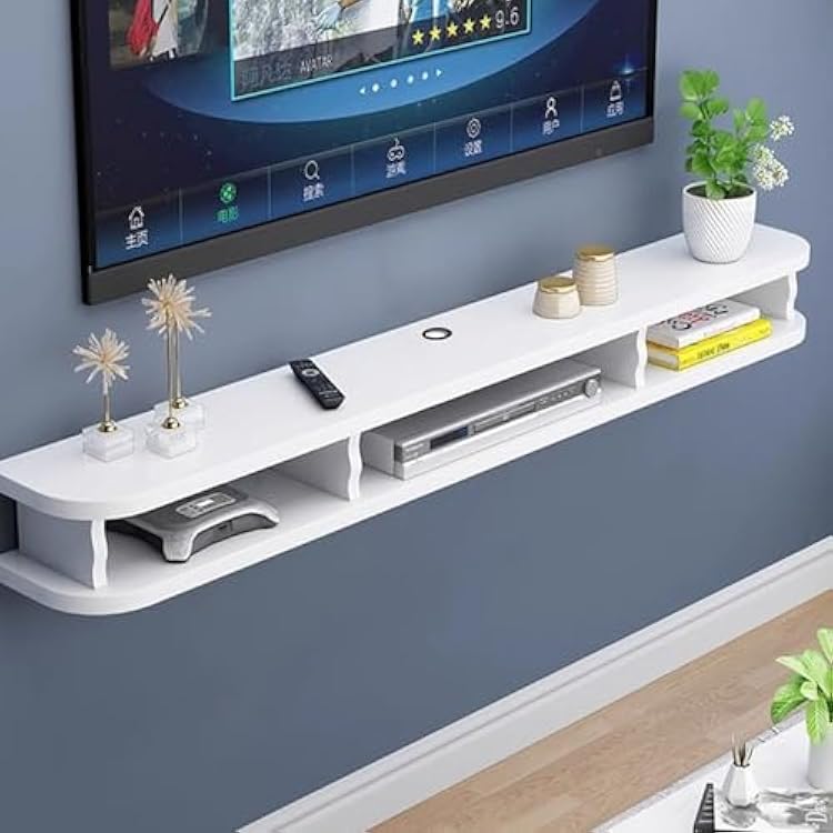 Floating TV Shelf, Wall Mounted TV Entertainment Center Stand Cabinet Console Media Console Under TV Shelves, Mesa flotante for Bedroom LivingroomWhite,160CM63.0IN