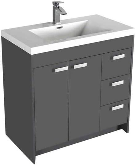 Eviva Lugano 36 in. Gray Single Sink Bath Vanity with Acrylic Top and Integrated Sink