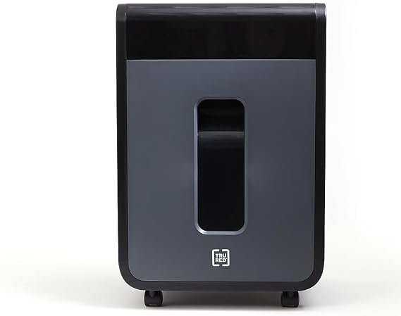 TRU RED Paper Shredder, 100-Sheet Micro-Cut Autofeed, Anti-Jam, for Office & Home Use with 6 Gallon Pull-Out Bin, Black/Gray