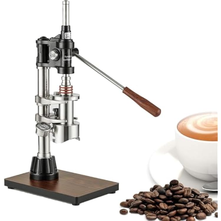 Manual Lever Espresso Maker, Hand Pressed Espresso Coffee Machine with Wood Grain Imitation Pressure Rod, Pressure Gauge and E61 Brewing Head, Detachable Design for Cappuccino, Latte, Macchiato