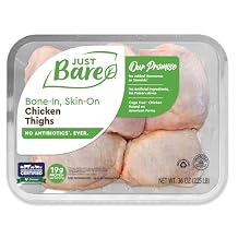Just Bare Natural Fresh Chicken Thighs | Family Pack | No Antibiotics Ever | Bone-In | 2.25 LB