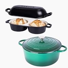 Nuovva Cast Iron Enamelled Casserole Dish & Double Bread Loaf Pan Bundle Dutch Oven Cookware with Lids for Baking, Roasting & Everyday Cooking