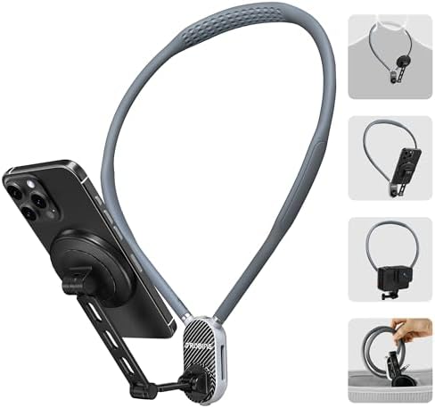Magnetic Neck Phone Holder for Recording, Hands-Free POVVlog Video Filming, Content Creator Essentials for IndoorOutdoor, CookingRiding, 4 in 1 Neck Mount for iPhone Cell Phone Android 650mm