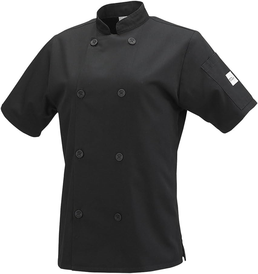 Mercer Culinary M60023BK1X Millennia Womens Short Sleeve Cook Jacket with Traditional Buttons, X-Large, Black