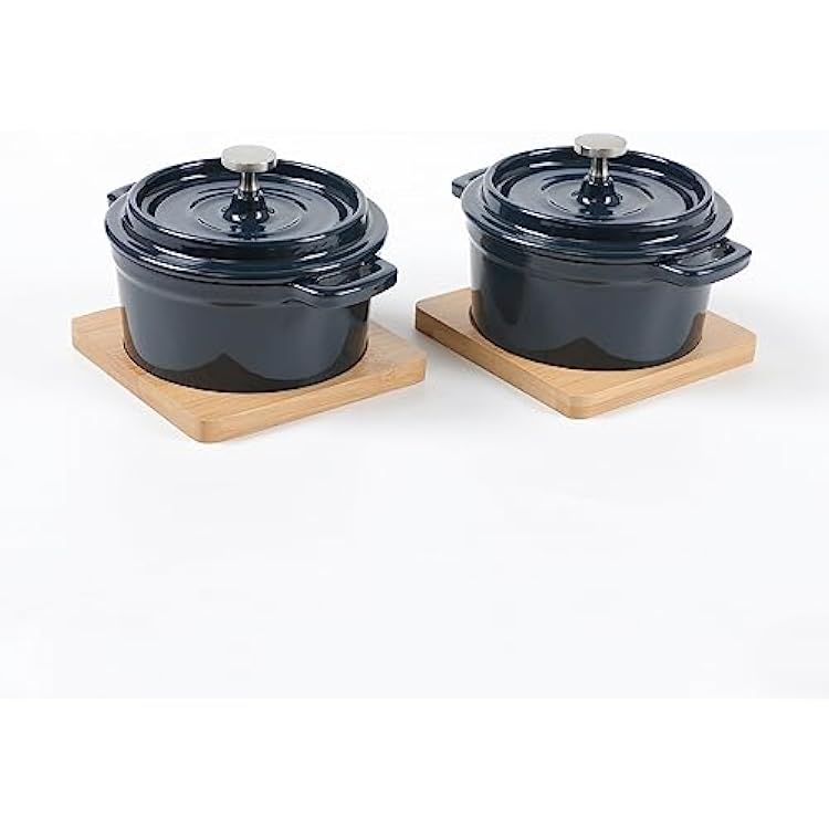 HAWOK Enameled Cast Iron Mini Cocotte Sauce pan with Lid 270ml9.13oz1.08cups Mini Dutch Oven Navy Blue