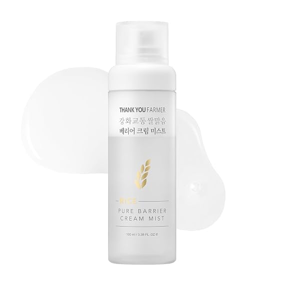 THANKYOU FARMER Rice Pure Barrier Cream Mist 3.38 Fl oz (100ml) - Korean Rice Extract Face Mist, Deep Hydration, Skin Barrier Smooth, Lightweight, Dual Layers for Radiance