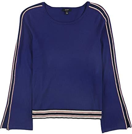Alfani Womens Striped Bell Sleeve Pullover Sweater, Blue, Medium