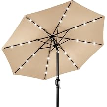 Best Choice Products 10ft Solar Polyester LED Lighted Patio Umbrella w/Tilt Adjustment and UV-Resistant Fabric - Sand