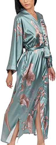 KIM+ONO Luxury Kimono Robe for Women | Long Satin Floral Robe | Original Design | Removable Waist Tie Closure