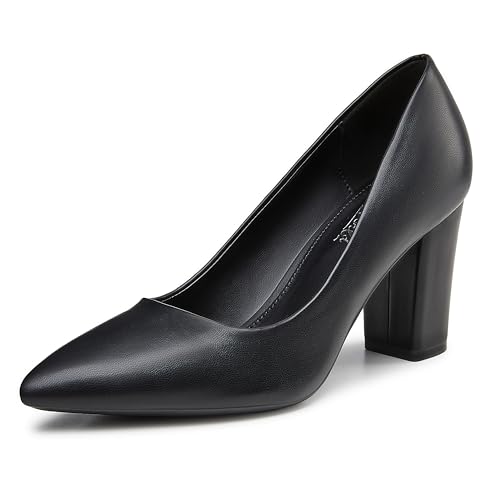 Heel The World Womens High Chunky Block Closed Toe Heels,Slip On Pointed Toe Work Dress Office Wedding Party Pumps Shoes