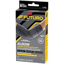 FUTUROTM Premium Compression Elbow Sleeve, with Wrap-Around Strap and Two Gel Pressure Pads, for Mild Tendonitis, Golfers Elbow, Tennis Elbow, Swelling, Sprains, and Strains, Large/XLarge