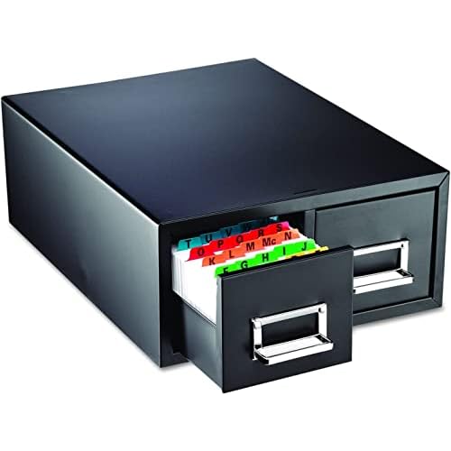 MMF Industries STEELMASTER Card Catalog Cabinet | Holds 4 x 6 Cards | 1500 Cards Per Drawer | Follower Block | Two Drawers | Rubberized Feet | Steel 4 x 6 Index Card Box