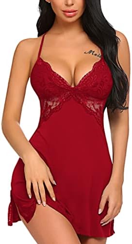 ADOME Women Chemise Lingerie Nightie Full Slips Lace Babydoll Sleepwear Dress