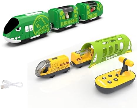Train Toy Set for Wooden Track, Battery Operated Train with Tunnel Compatible with Thomas, Brio, Chuggington