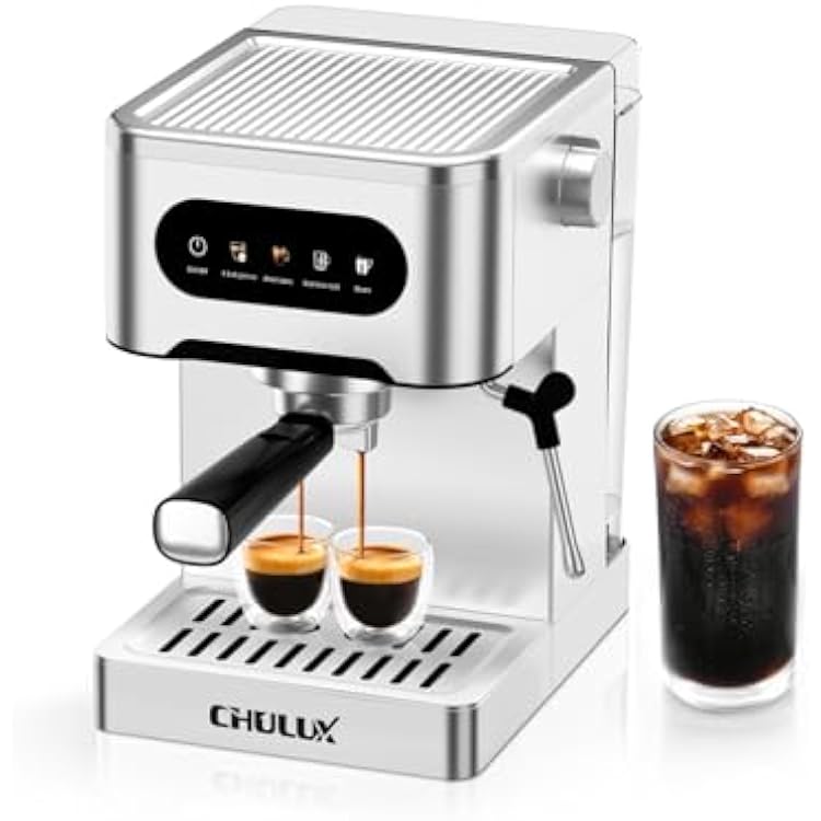 CHULUX Cold Brew Espresso Machine, 20 Bar Stainless Steel Touchscreen Cappuccino & Latte Machine with Steam Wand for Home
