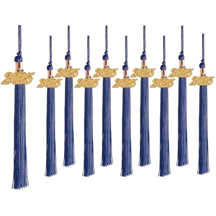 10 Pieces Graduation Tassels Whit Charm 2025 for Graduation Cap and Gown,Navy Blue