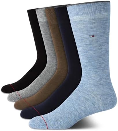 Tommy Hilfiger Mens Dress Socks - 5 Pack Lightweight Everyday Crew Work Socks for Men for Casual & Formal Wear, Size 7-12