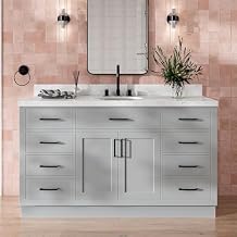 DKB Isabella 60" Grey Bathroom Vanity with Sink, 1.5" Carrara Quartz Countertop, Single Oval Undermount Sink, 2 Soft Closing Doors, 9 Dovetail Drawers