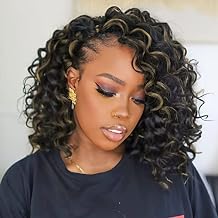 ToyoTree Ocean Wave Crochet Hair - 10 Inch 8 Packs Brown Highlight Short Curly Deep Wave Crochet Hair, Synthetic Ocean Wave Braiding Hair Extensions (10 Inch,P1B/30-8P)