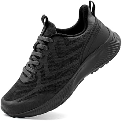 Wide Toe Box Sneakers for Men - Extra Wide Width Lightweight Running Shoes, Breathable Walking Tennis Shoes with Arch Support and Non-Slip Rubber Outsole Black/Black