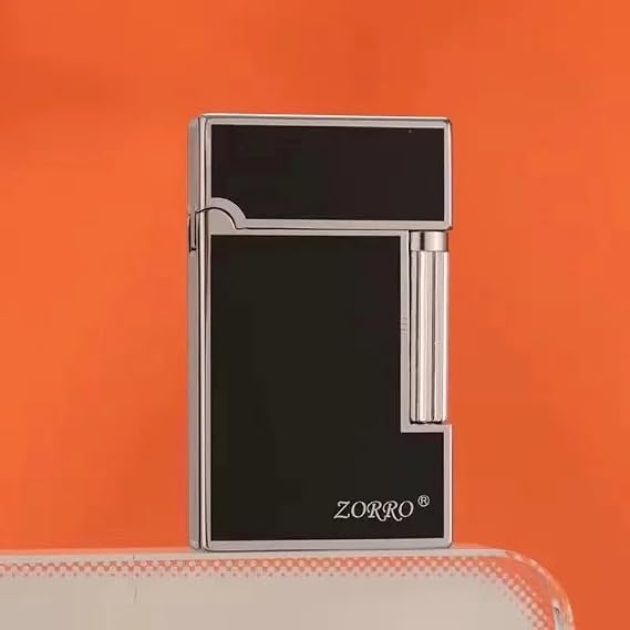 ZORRO 612 Sound Lighter Side-Wheel Ignition Kerosene Flame with Windproof Design and Elegant Vintage Metal Case Shell Black Silver