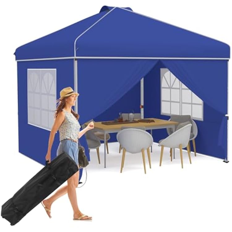 yoyomax 8x 8 Pop Up Canopy Instant Folding Gazebo, Outdoor Lightweight Gazebo Shade Tent with Sidewalls and Windows Sun Protection, Ideal for Patio-Backyard-Deck Blue