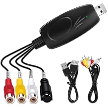 USB 2.0 Audio Video Capture Card,Digitization of Old Videos, VHS VCR TV to DVD Converter, Suitable for Mac OS & Windows 10/8/7/XP/Vista, with a 100 cm RCA Extension Cable and Windows Software CD