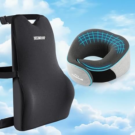 Teemour Lumbar Support Pillow for Car Sitting Posture Back Support Neck Pillow for Airplane Travel