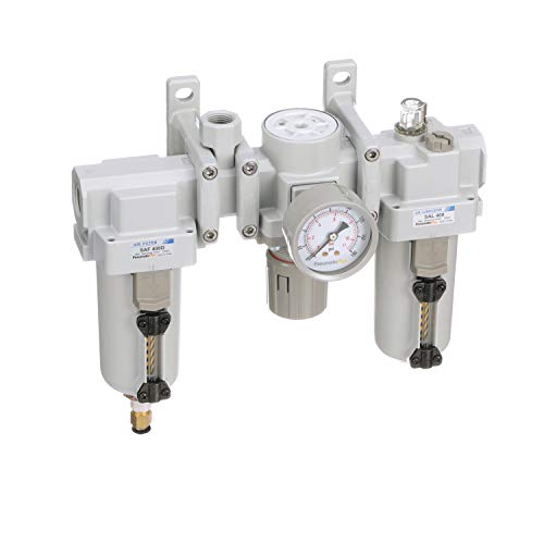 PneumaticPlus SAU400A-N04DG-MEP - Dual Air System 12 NPT - Air Filter, Regulator & Lubricator wAdditional Free Air Port 38 NPT - Auto Drain, Metal Bowl, Pressure Gauge