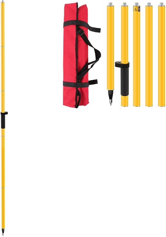 Aluminum 2.5M/8.2FT GPS Rover Rod Pole - 5-Sections Detachable Design for Land Surveying & Engineering - RTK/GNSS Accessory with Level Vial & Carrying Case (Yellow)