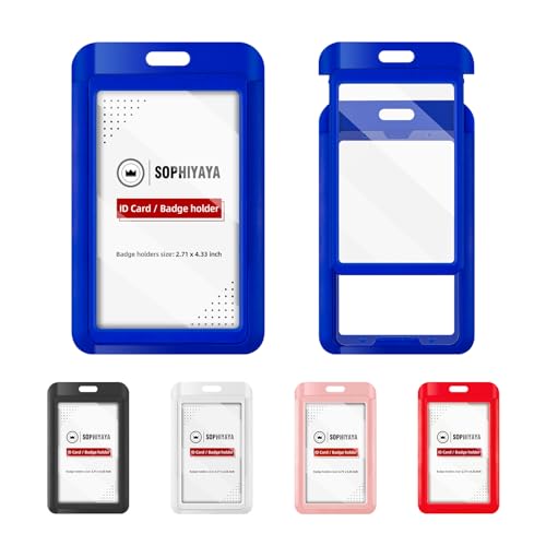 2 Pack Sliding Badge Holder with Double-Sided Windows Key Card Work Badge Sleeve for Office School Factory Teacher Student Blue