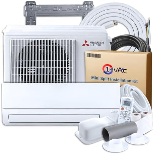Mitsubishi 9000 BTU 20 SEER2 HX-Series Mini Split Heat Pump System with 15ft Line Set & Installation Kit - R454B Single Zone | High Efficiency Wall Mounted Ductless ACHeating Unit