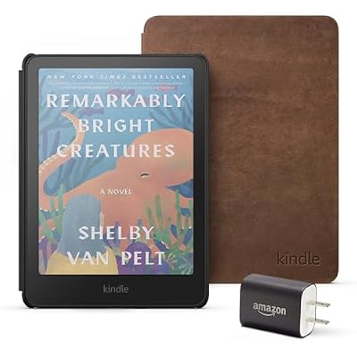 Amazon Kindle Colorsoft Essentials Bundle including Kindle Colorsoft (16 GB) With color display - Black, Premium Leather Cover-Walnut and Power Adapter