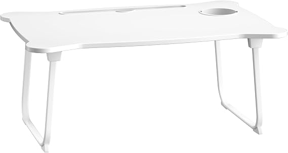 Bear Shape Bed Table, Laptop Bed Tray Table, Portable Lap Desk Bed Table Tray, Folding Couch Laptop Lap Desk with Storage Drawer White