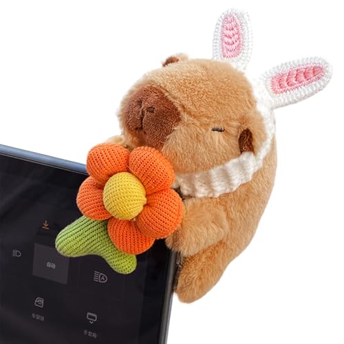 Car Interior Decoration Capybara Plush Doll - Car Charm Ornament for Dashboard, Wiper Shift Handle,Steering Wheel, Doors and More Orange Flower