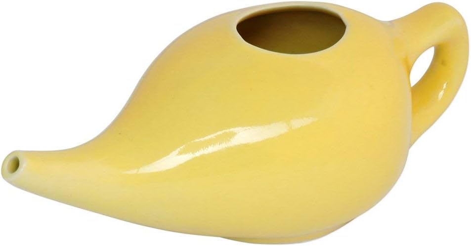 Ceramic Neti Pot for Nasal Cleansing with 5 Sachets of Neti Salt | Compact and Travel-Friendly Design | Natural Remedy for Infection, Sinus and Congestion Yellow