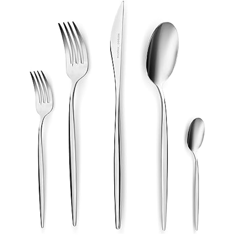 Karaca Lizbon - 1810 Stainless Steel Silverware Set for 12, 60 Piece Heavy Duty Flatware Set, Dishwasher Safe Modern Cutlery incl. Kitchen Forks, Spoons, Knives Eating Utensils Sets - Platin