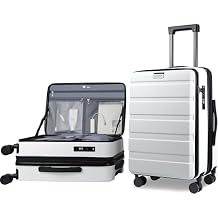 KROSER Carry On Luggage with Spinner Wheels & Built-in TSA Lock, Expandable Top Opening Hard Shell Suitcase Large Capacity Durable Rolling Luggage with USB Port, Carry-On 20-Inch, White