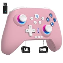 2.4G Wireless PC Controller with RGB Lighting/Programming Keys/Hall Joysticks/Hall Triggers/Vibrations,Three-Mode Switch Controller,Plug and Play Work for Windows PC, Android, Switch, Steam (PINK)