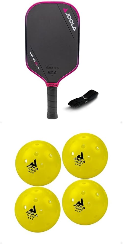 JOOLA Tyson McGuffin 3S 14mm Pickleball Paddle - Elongated Shape wShort Handle, Charged Carbon Surface for Power & Spin, NFC Chip, USAPA Certified  JOOLA Primo IndoorOutdoor Pickleball Balls