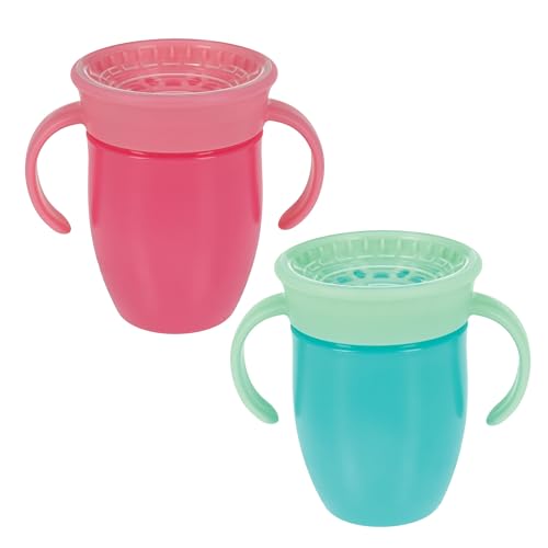 Nuby Wonder Cup - Spill-Proof Toddler Sippy Cups - 2 Pack 5 oz - Sip from All Sides - Leak Resistant - Easy Grip Two-Handle Design - PinkAqua
