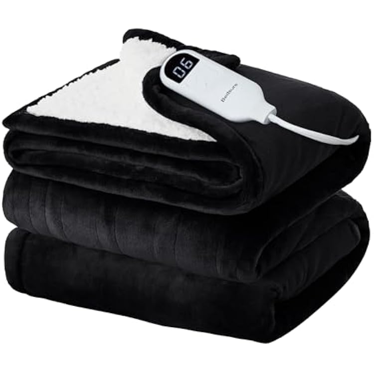 Bedsure Electric Blanket Full Size - Soft Flannel Heated Blanket, Fast Heating with 10 Time Settings & 6 Heat Settings, Warm Gift for Grandma 72x84 inches, Black