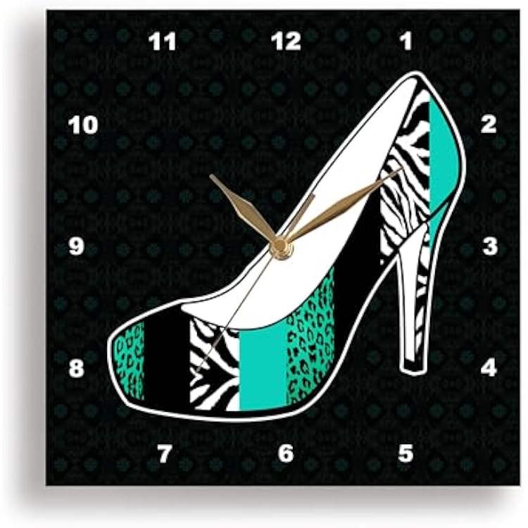 3D Rose 3dRose I Love Animal Print High Heel Shoe-Teal Cheetah and Zebra-Wall Clock, 15-inch DPP_57147_3